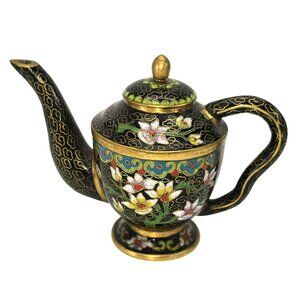Chinese Cloisonné Floral Teapot With Lid & Intricate Vintage Design JE120